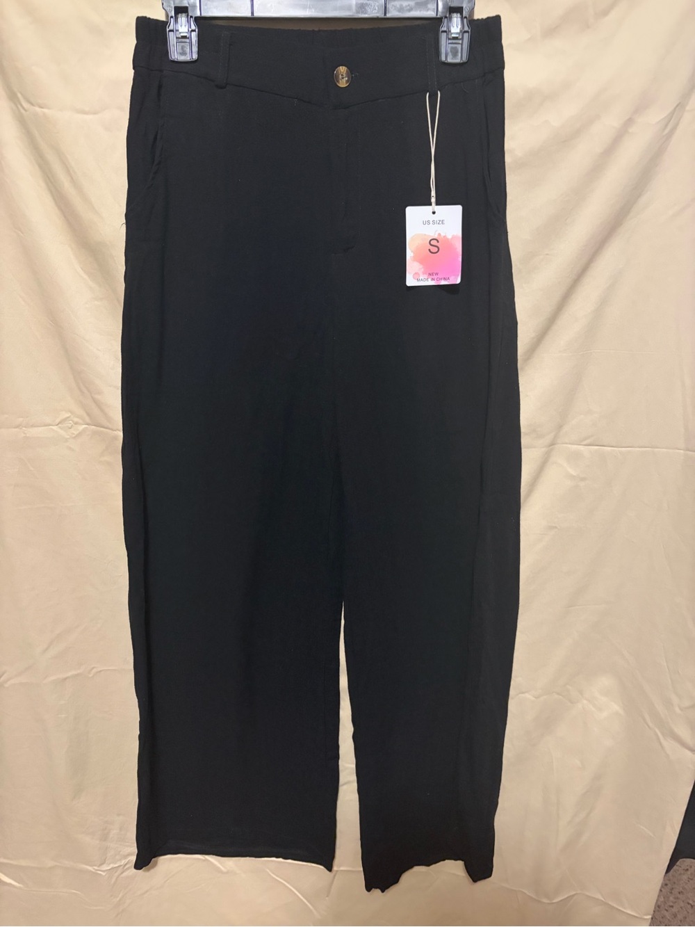 Source Unknown Black Wide-Leg Linen Pull-On Pants